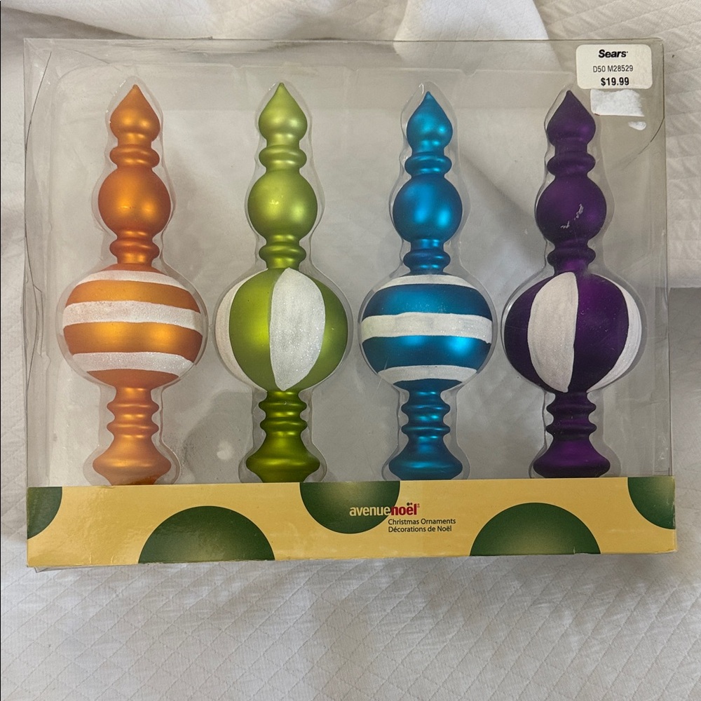 Vintage Avenue Noel Glass Finial Christmas Ornaments - Set of 4 - Sears Retro